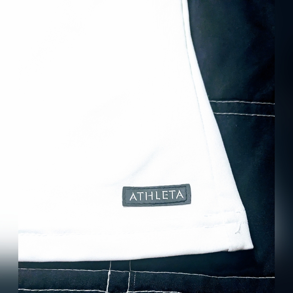 Athleta White Athletic Tank Top with Striped Criss Cross Straps sz S - Picture 2 of 9